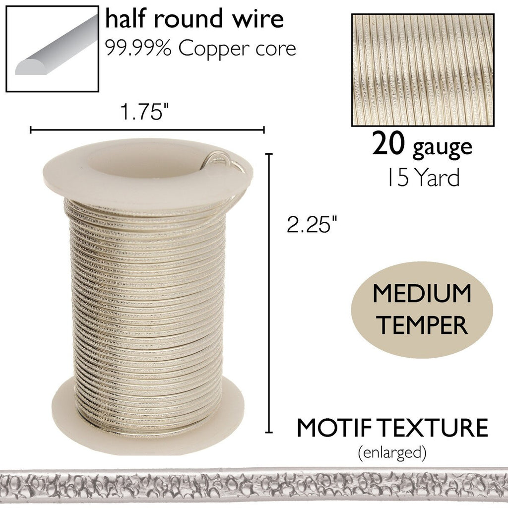 Wire Elements 20 Ga - Non Tarnish silverfärgad halvrund med texture motiv, 1 rulle