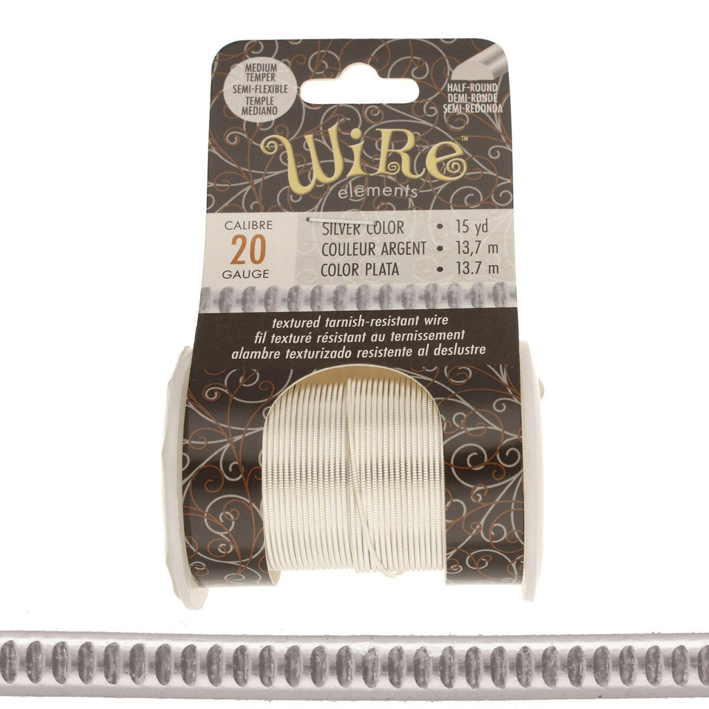 Wire Elements 20 Ga - Silverfärgad halvrund med Thread motiv Non Tarnish, 1 rulle