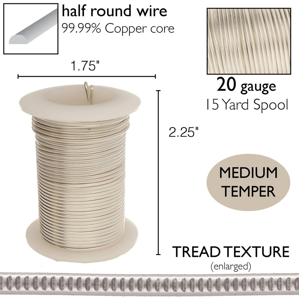 Wire Elements 20 Ga - Silverfärgad halvrund med Thread motiv Non Tarnish, 1 rulle