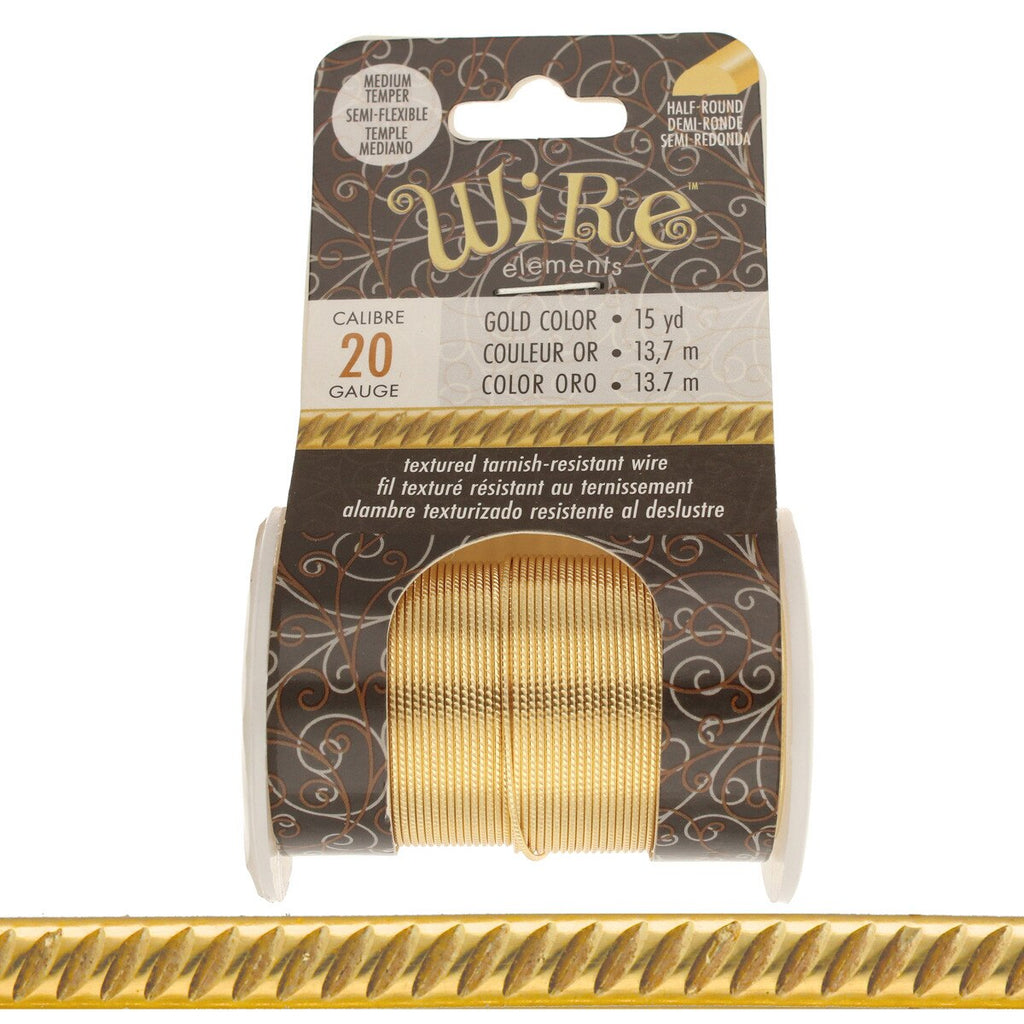 Wire Elements 20 Ga Guldfärgad halvrund Trail Non Tarnish, 1 rulle