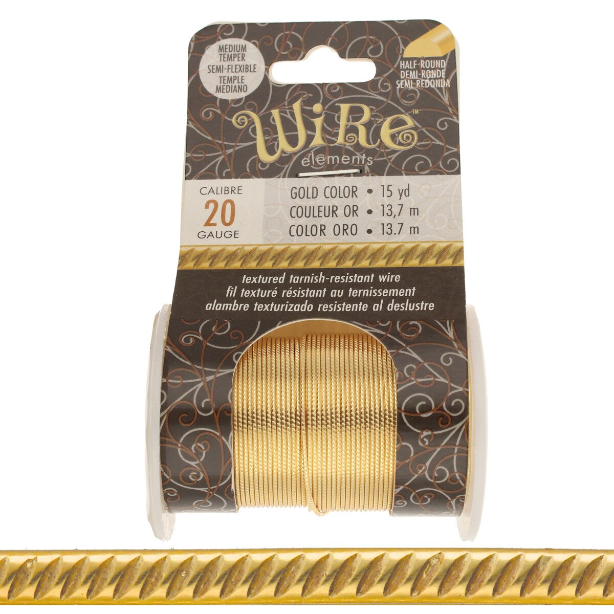 Wire Elements 20 Ga Guldfärgad halvrund Trail Non Tarnish, 1 rulle