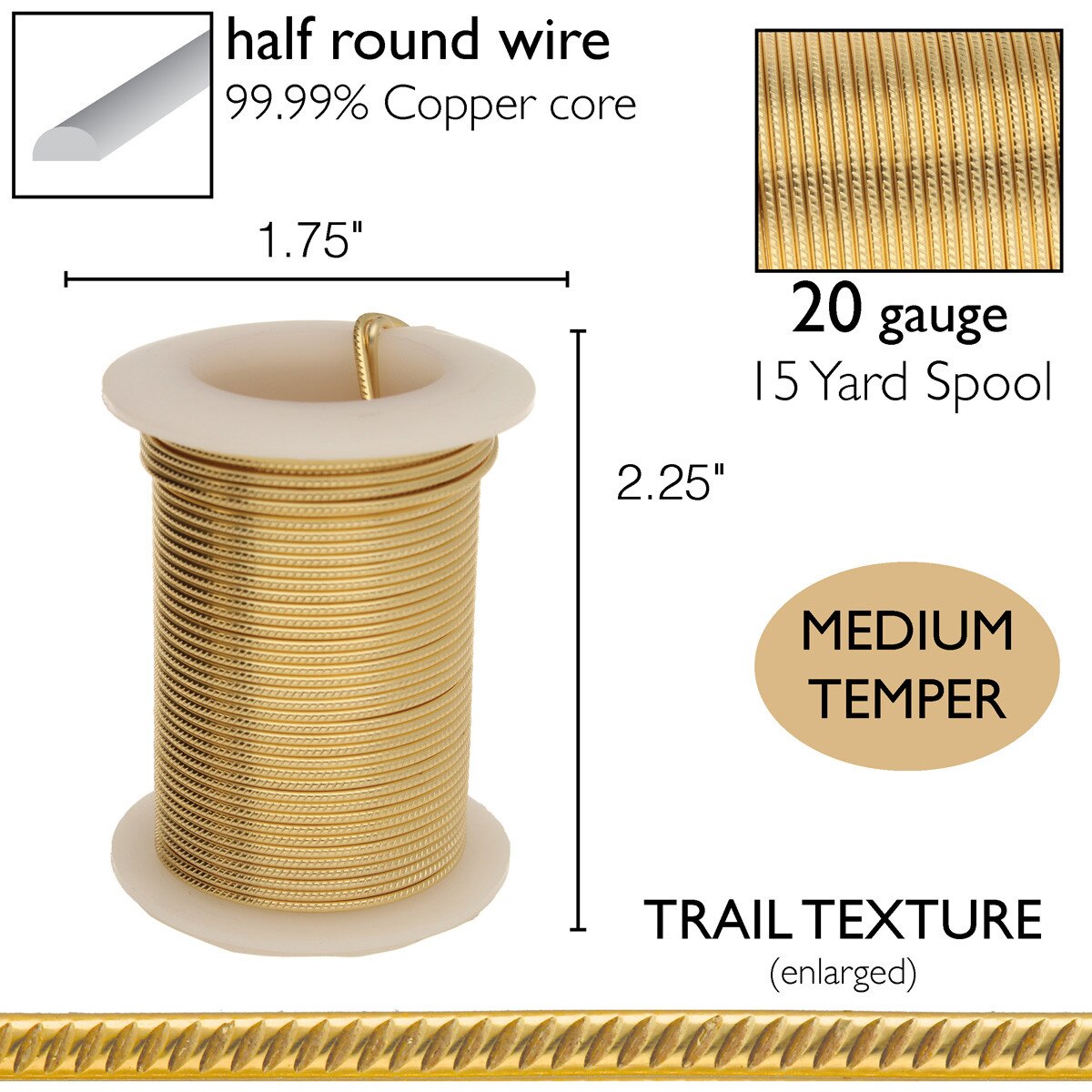 Wire Elements 20 Ga Guldfärgad halvrund Trail Non Tarnish, 1 rulle