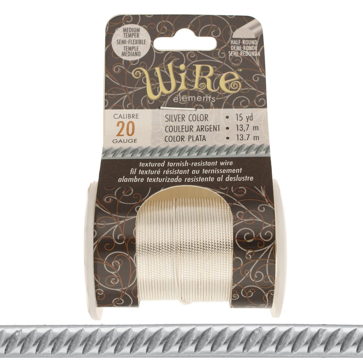 Wire Elements 20 Ga - Silverfärgad halvrund med Trail motiv Non Tarnish, 1 rulle