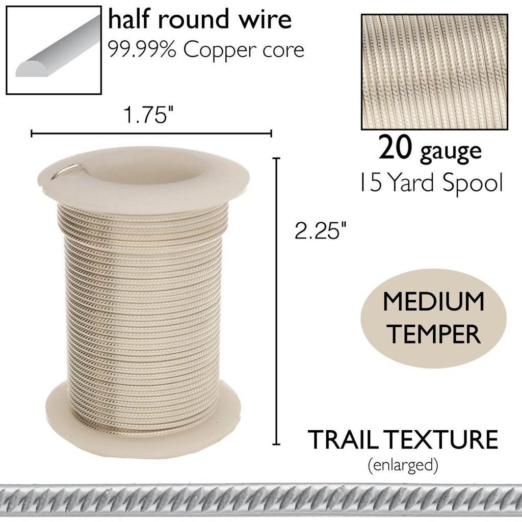 Wire Elements 20 Ga - Silverfärgad halvrund med Trail motiv Non Tarnish, 1 rulle