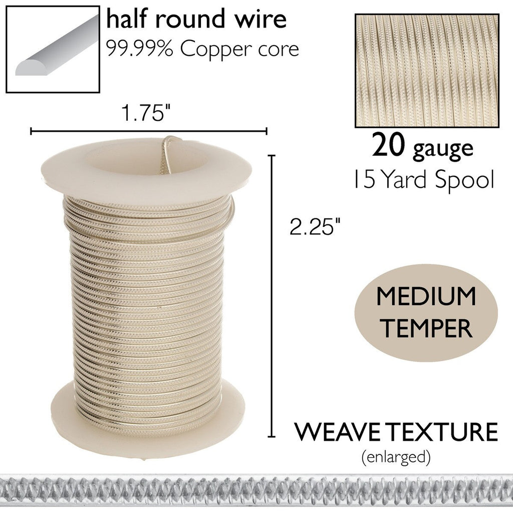 Wire Elements 20 Ga -  Silverfärgad halvrund Weave Non Tarnish, 1 rulle
