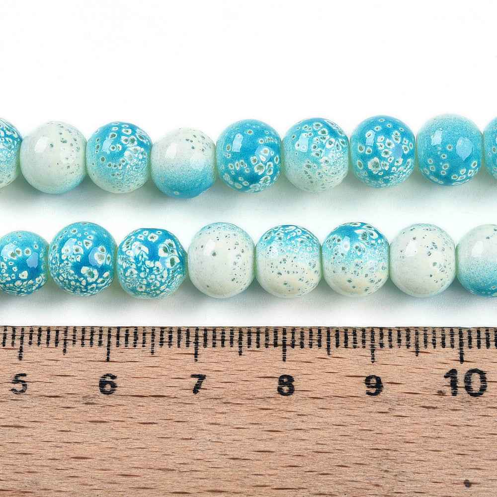 Glaspärlor Runda - Tvåtonde Cyan 1 sträng