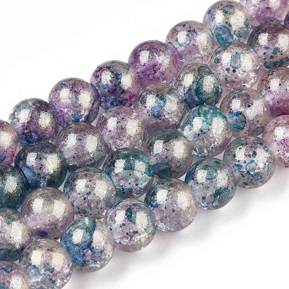 Krackelerad Rund - Stardust Teal, 8mm, 1 sträng