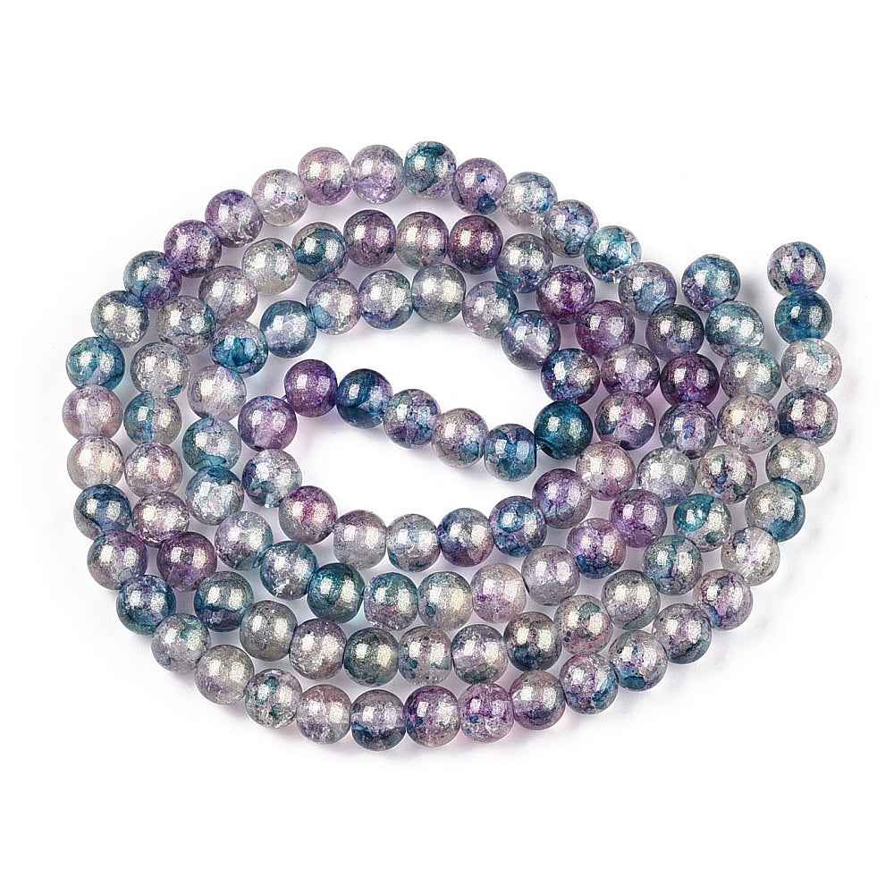 Krackelerad Rund - Stardust Teal, 8mm, 1 sträng
