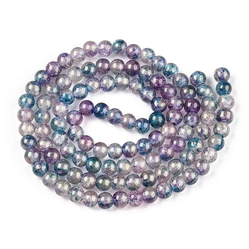 Krackelerad Rund - Stardust Teal, 8mm, 1 sträng