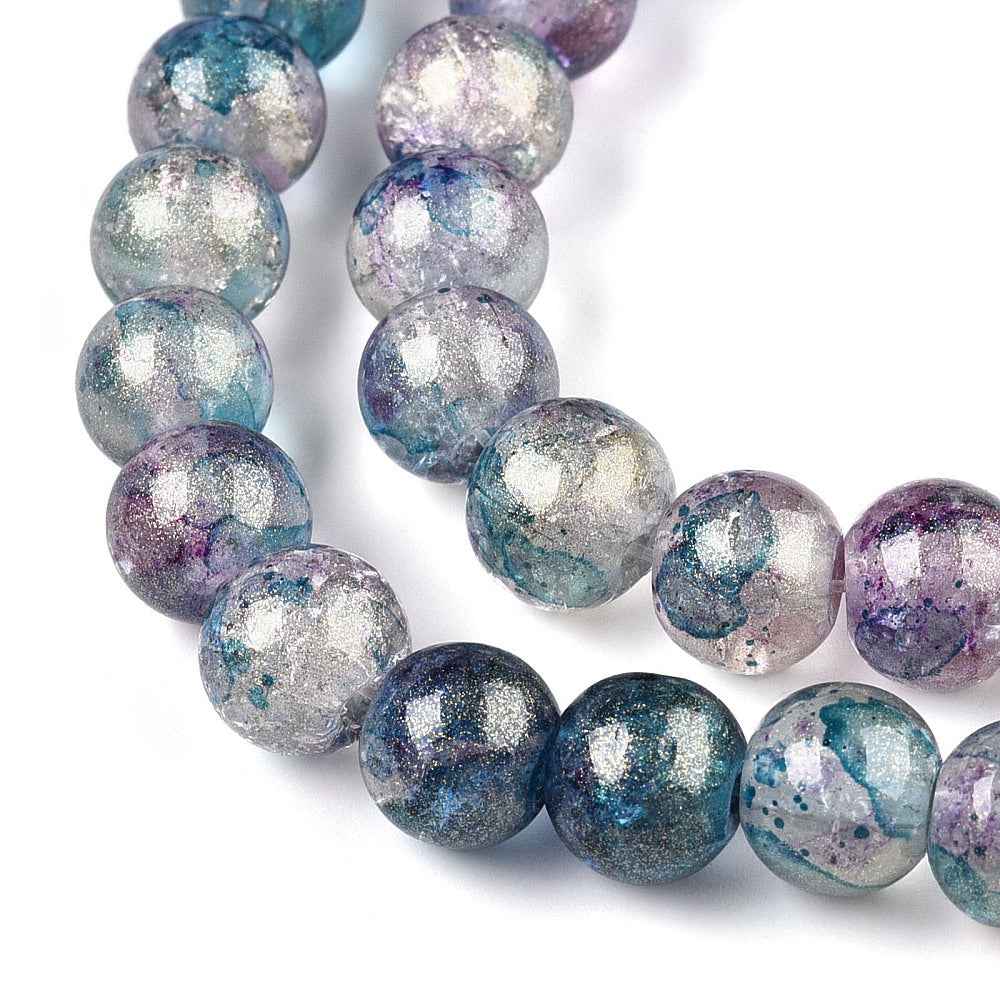 Krackelerad Rund - Stardust Teal, 8mm, 1 sträng