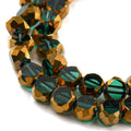Glaspärlor platta runda facetterade - Sea green med guld kant 4mm 1 sträng