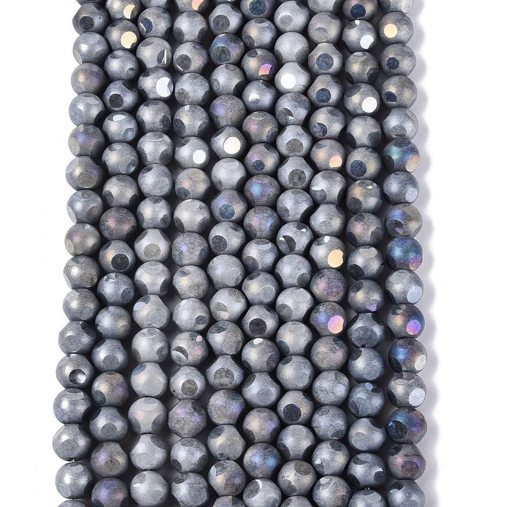 Glaspärlor Facetterad Rund - Grey AB, 8mm 1 sträng