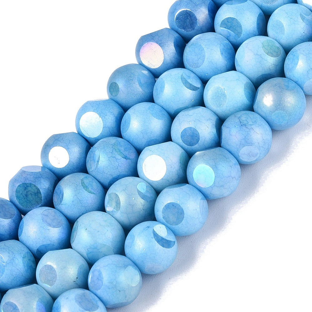 Glaspärlor Facetterad Rund - Deep Sky Blue AB, 8mm 1 sträng