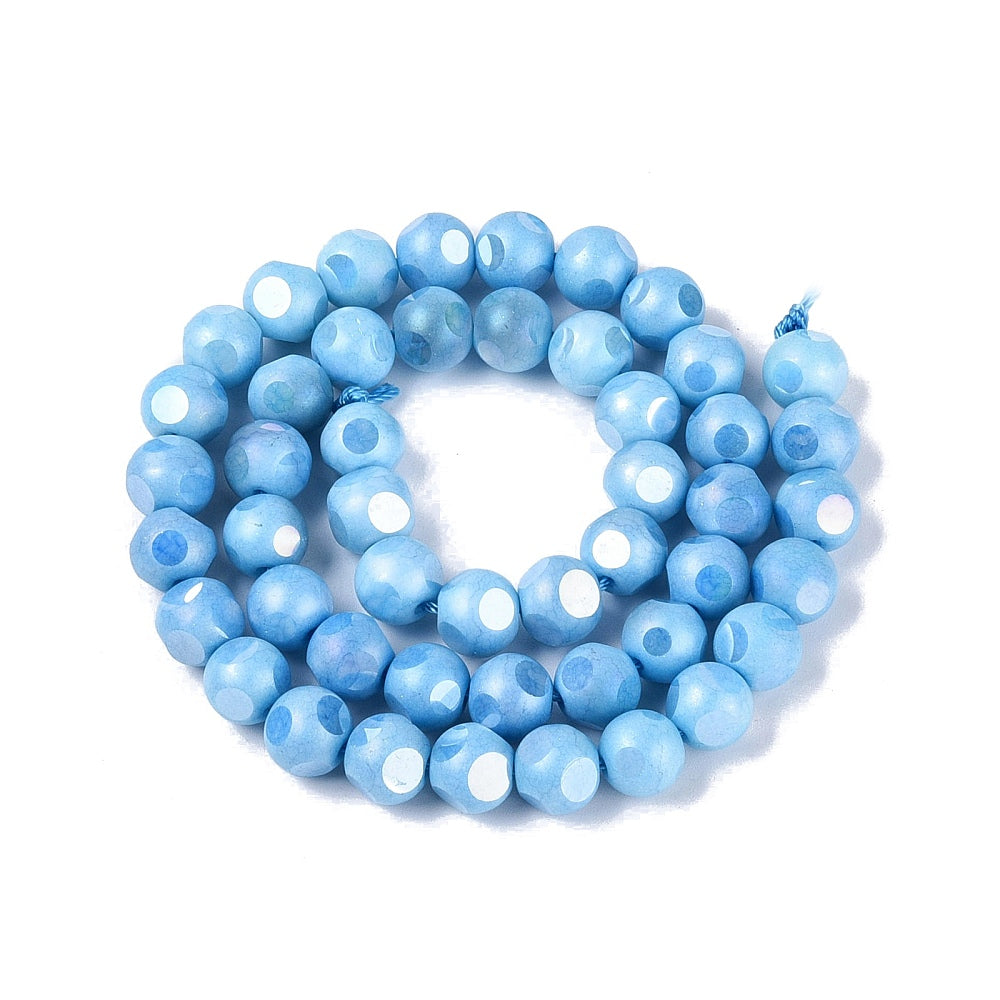 Glaspärlor Facetterad Rund - Deep Sky Blue AB, 8mm 1 sträng