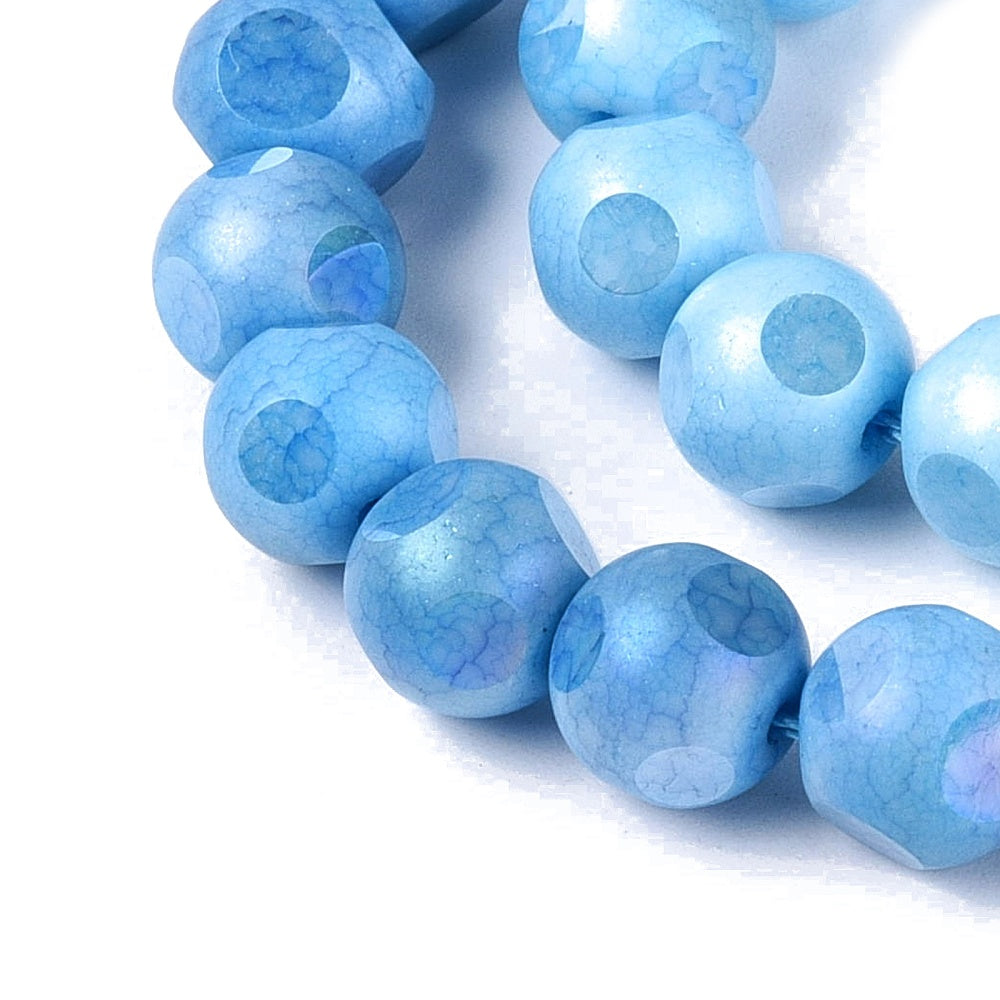 Glaspärlor Facetterad Rund - Deep Sky Blue AB, 8mm 1 sträng