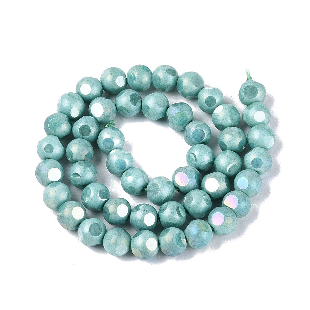 Glaspärlor Facetterad Rund - Light Seagreen AB, 8mm 1 sträng