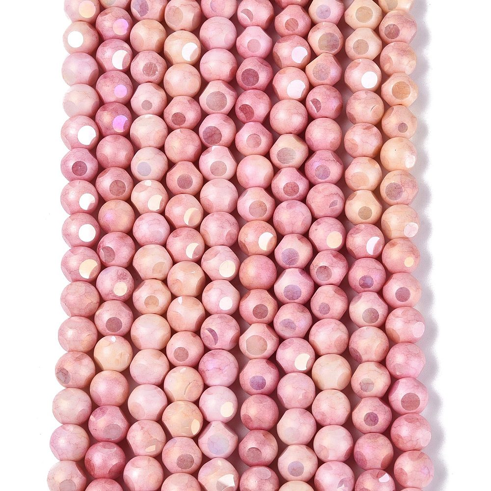 Glaspärlor Facetterad Rund - Pink AB, 8mm 1 sträng