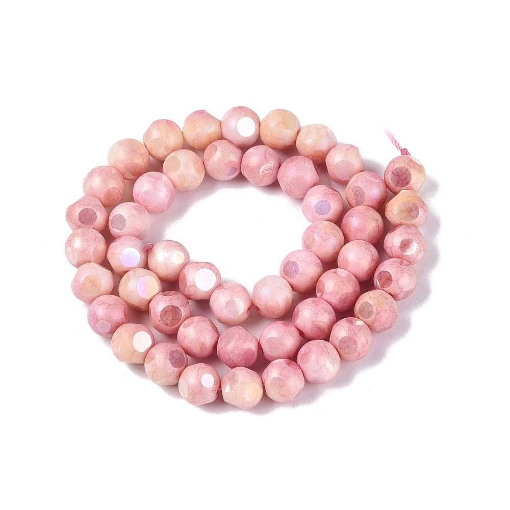 Glaspärlor Facetterad Rund - Pink AB, 8mm 1 sträng