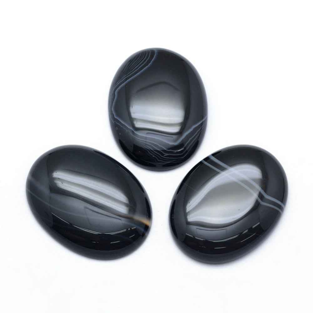 Cabochon Agat - Svart/Vit Oval 40x30mm 1 styck