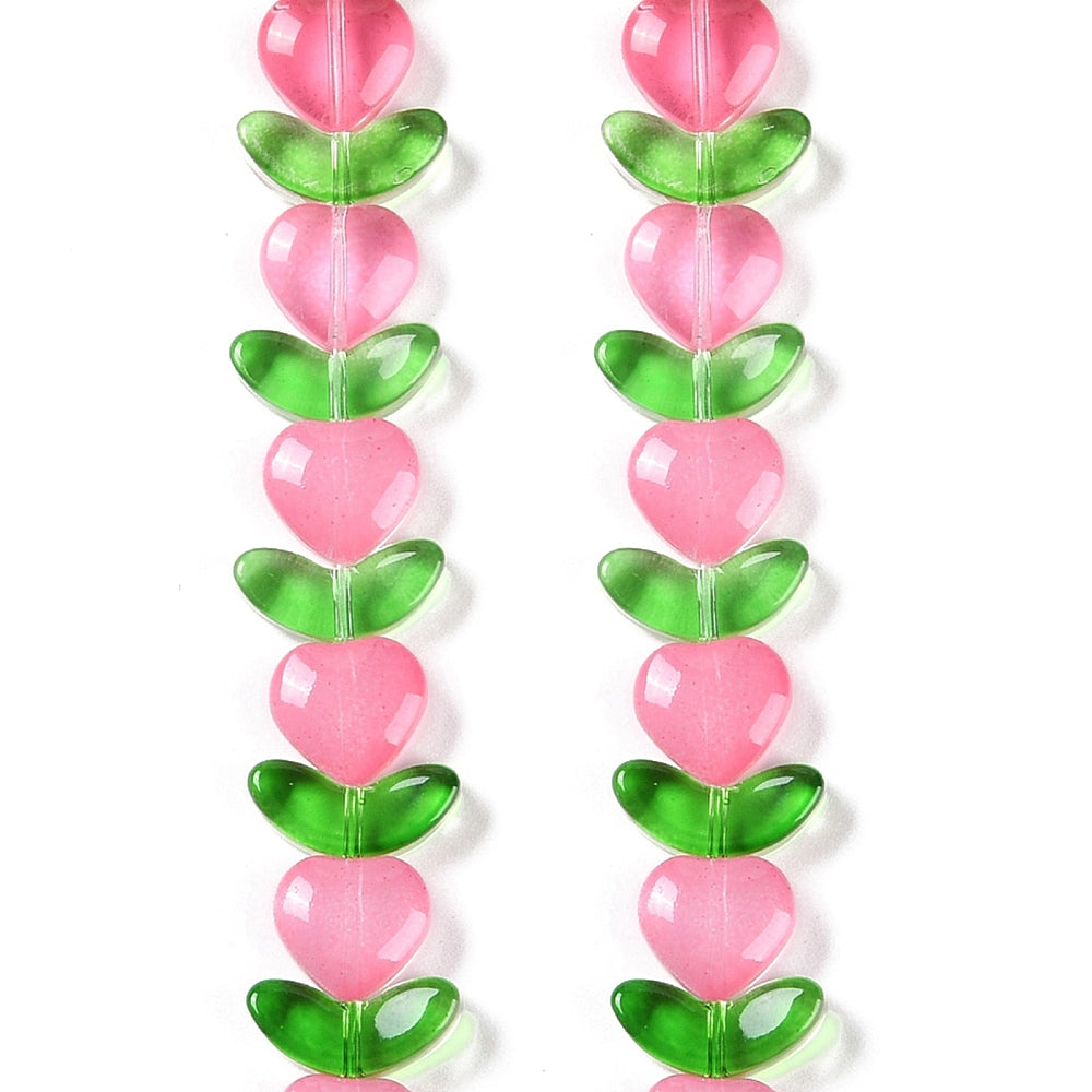 Glaspärlor - Tulpan Hjärta Rosa 1 sträng