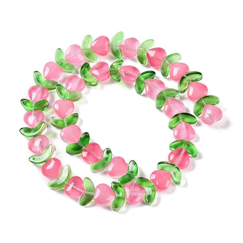 Glaspärlor - Tulpan Hjärta Rosa 1 sträng