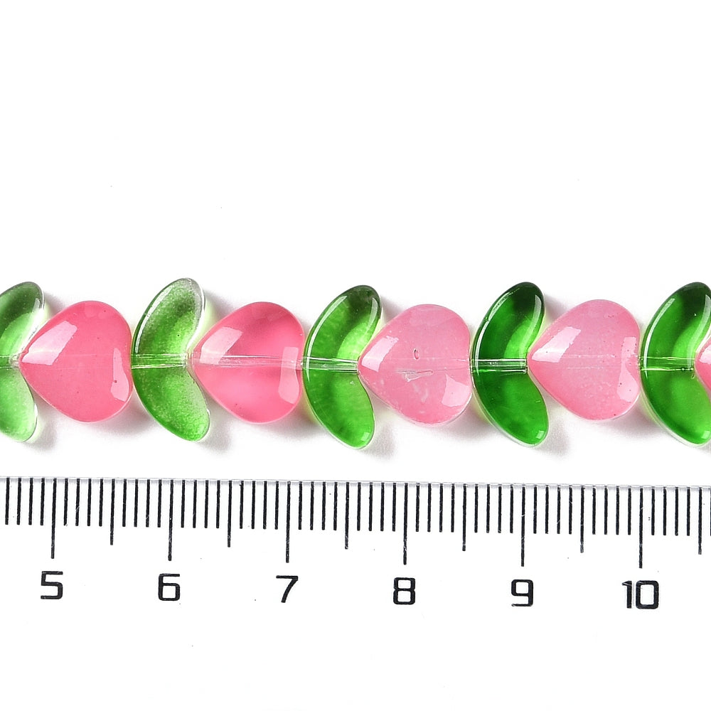 Glaspärlor - Tulpan Hjärta Rosa 1 sträng