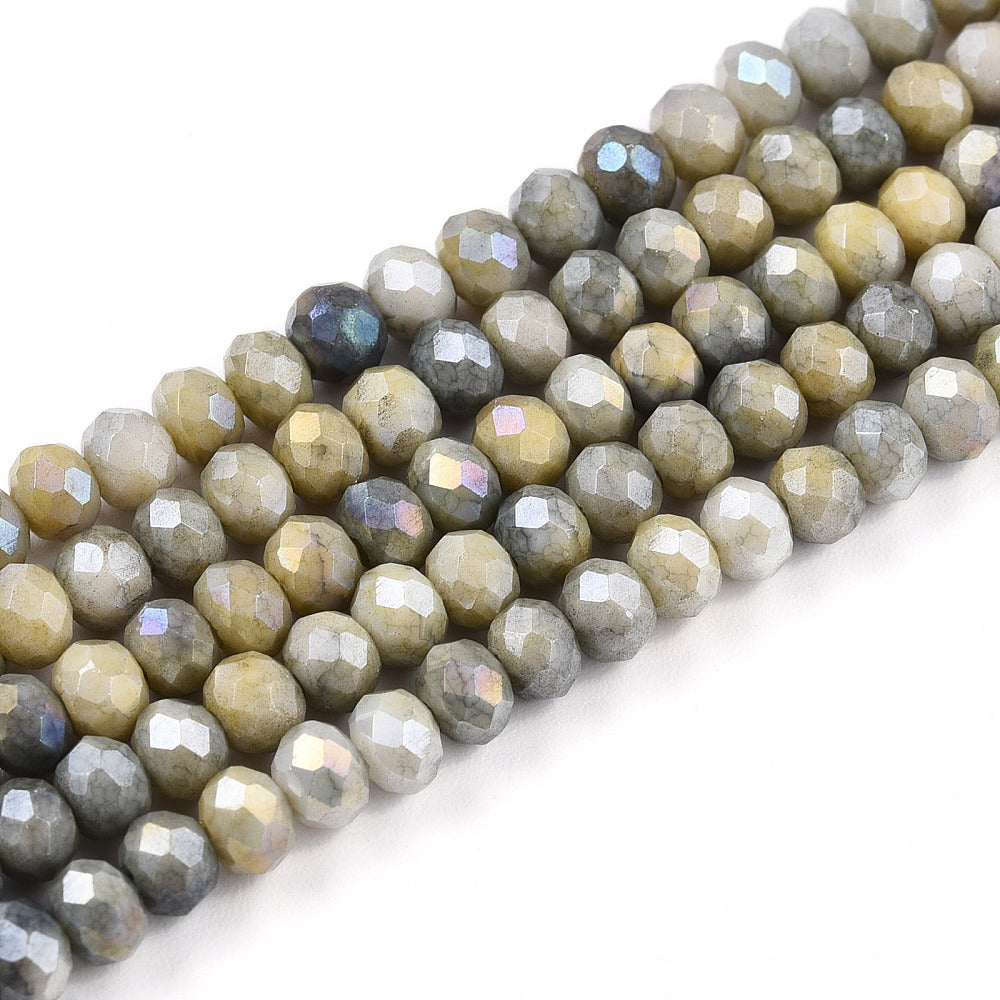 Facetterade glaspärlor - Sommarmix Grå 4x3mm, 1 sträng