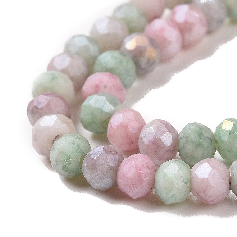 Facetterade glaspärlor - Sommarmix Röd/Grön 4x3mm 1 sträng