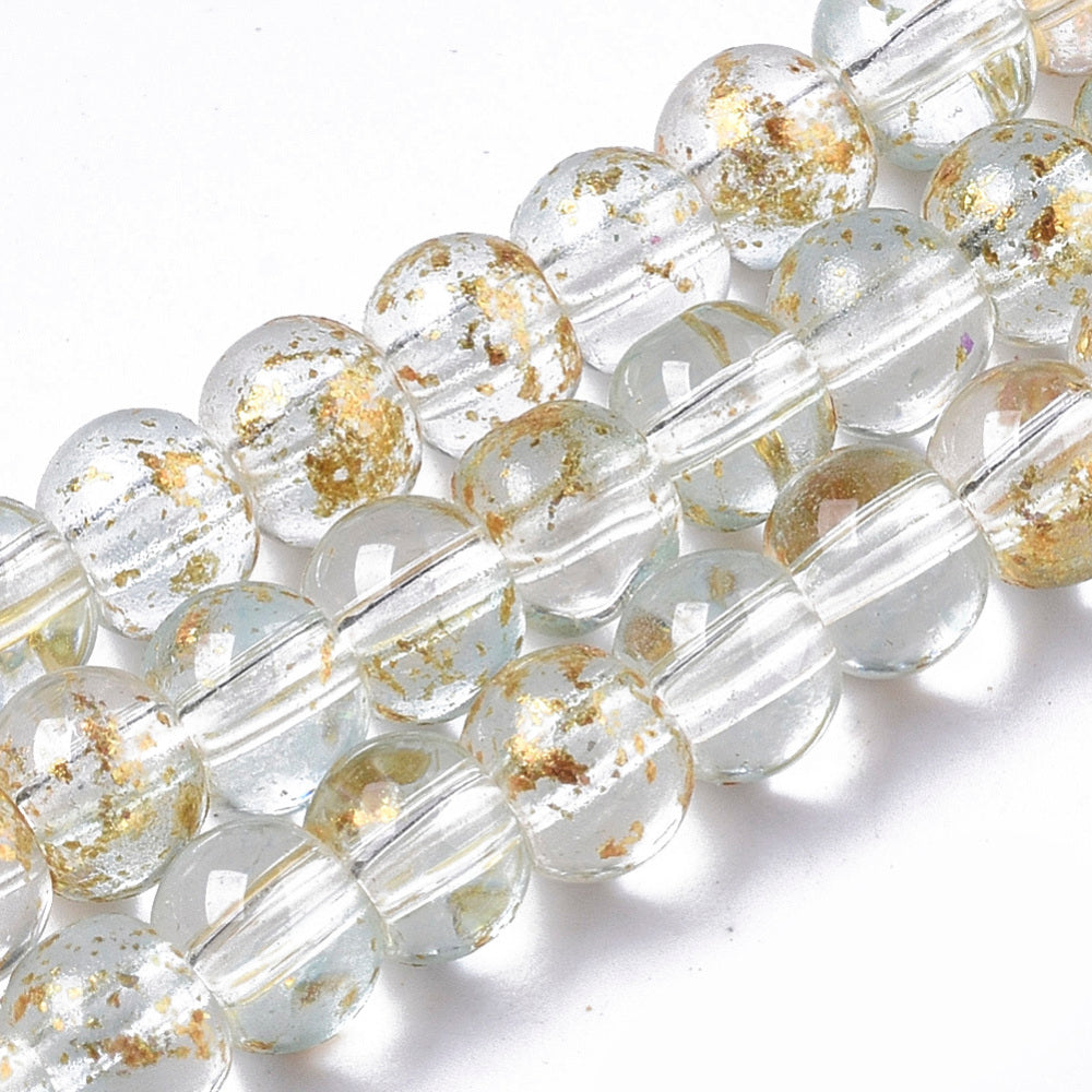 Glass Beads Round - Clear with Gold Shimmer 4mm 1 strand