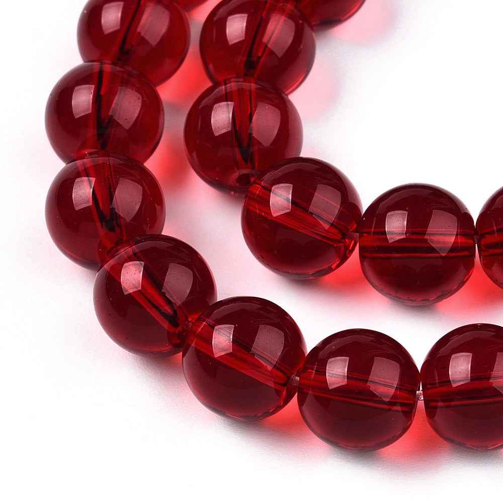 Glaspärlor Rund - Transparent Mörkröd 4mm 1 sträng