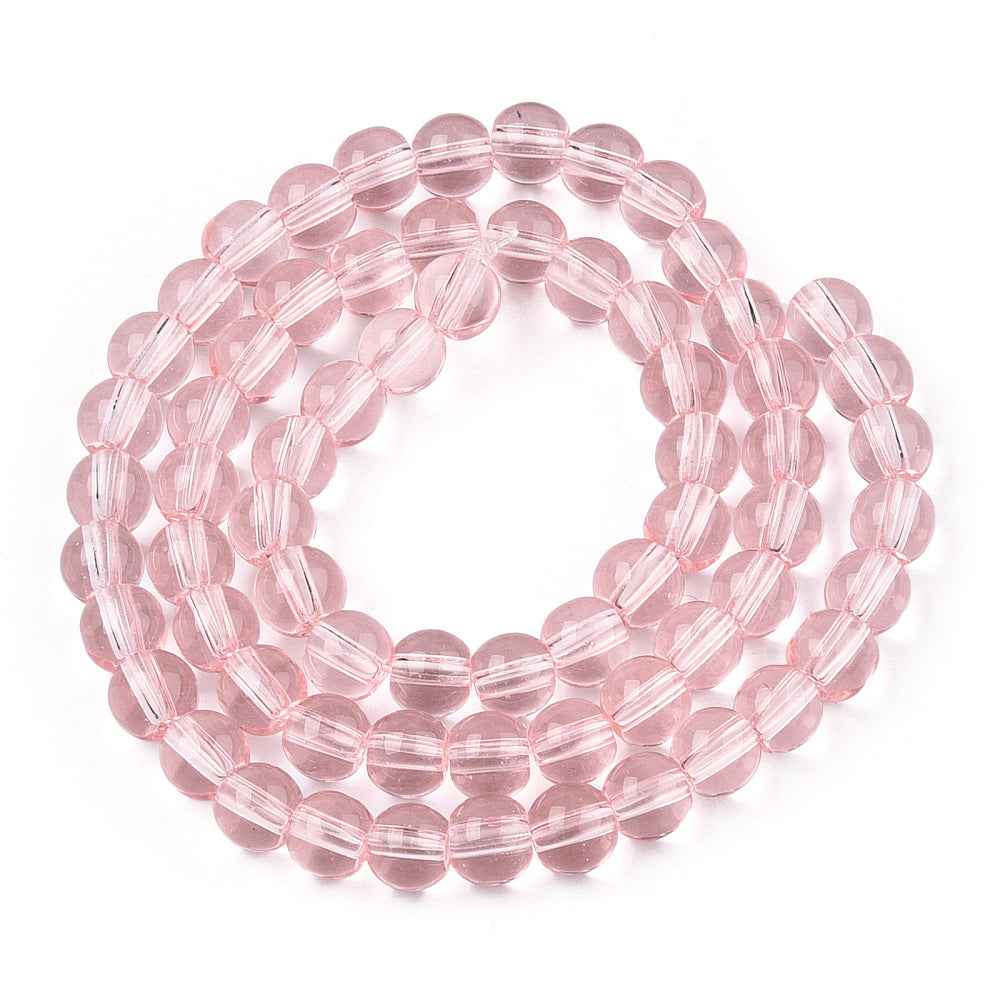 Glaspärlor Rund - Transparent Rosa 6mm 1 sträng