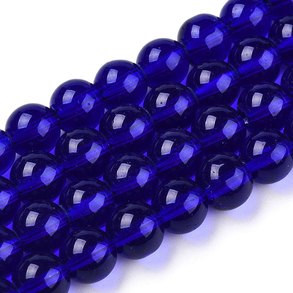 Glass Beads Round - Transparent Dark Blue 8mm 1 strand