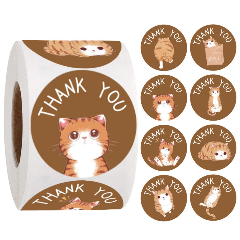 Klistermärken Rund - Thank you Mix Katt 1 Rulle
