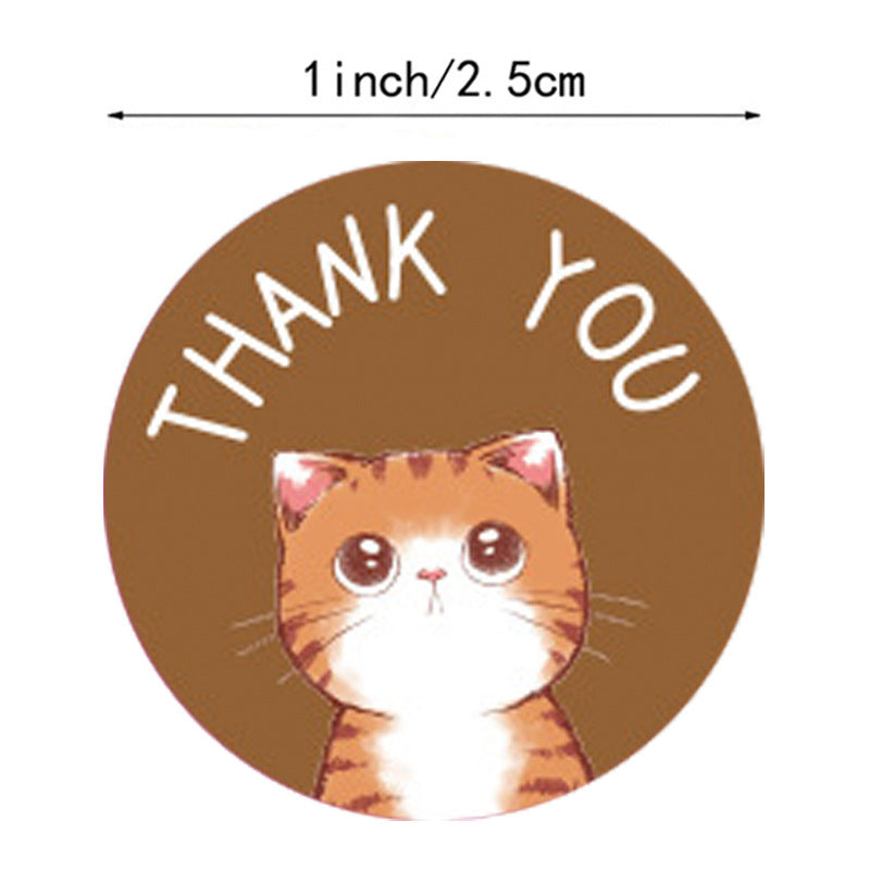 Klistermärken Rund - Thank you Mix Katt 1 Rulle