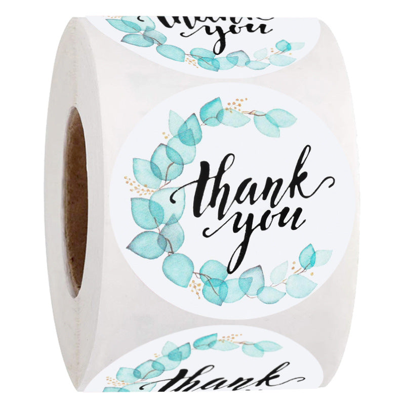Klistermärken Rund - Thank you Krans med blad 1 Rulle