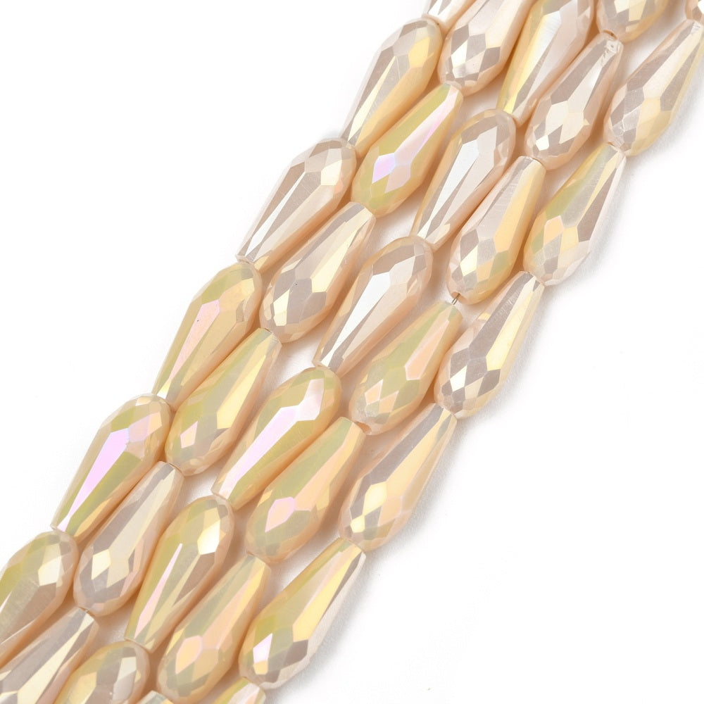 Facetterade droppar - Teardrop Wheat Rainbow, 15x6mm, 1 styck