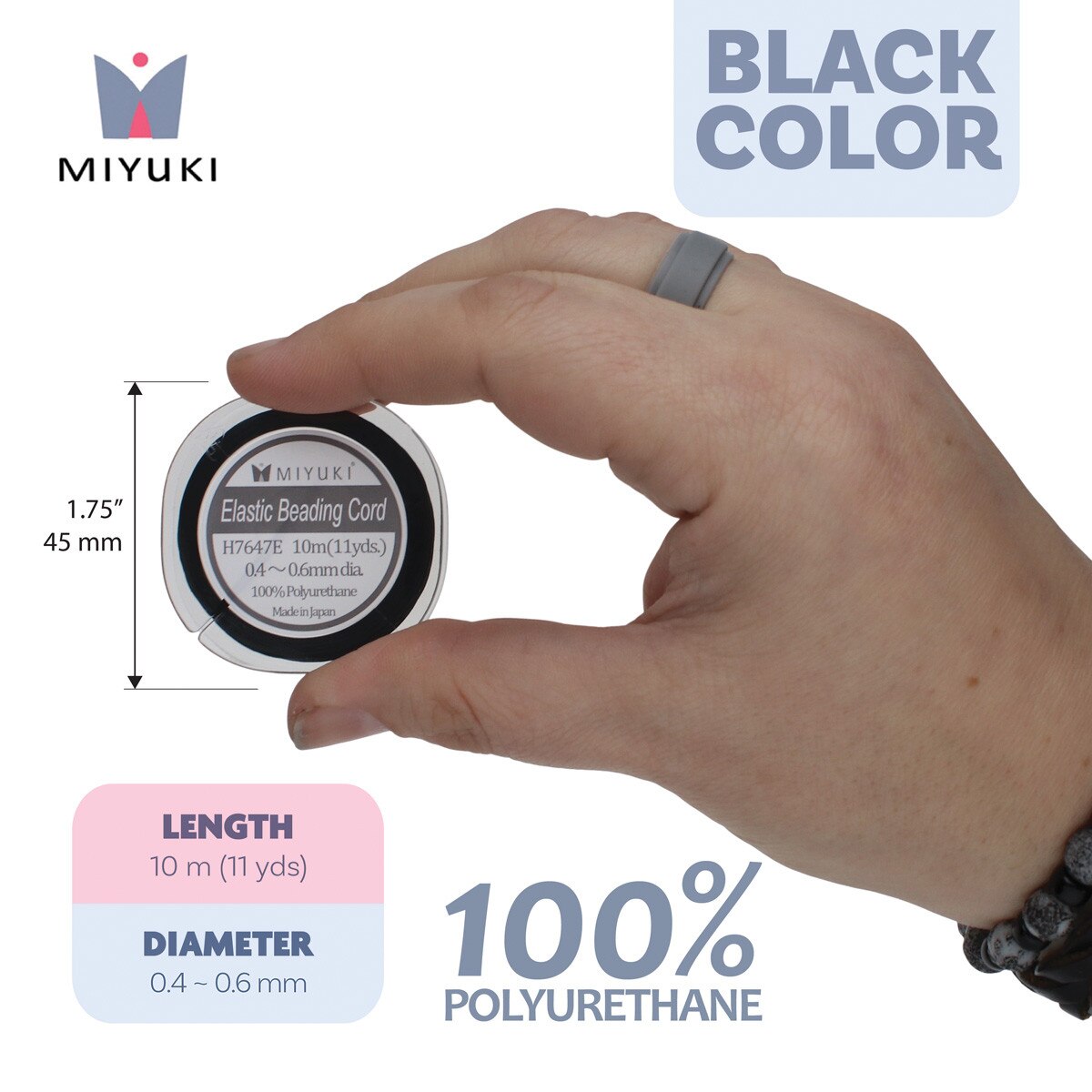 Miyuki Elastisk Beading Tråd Svart 0,6mm - 10m