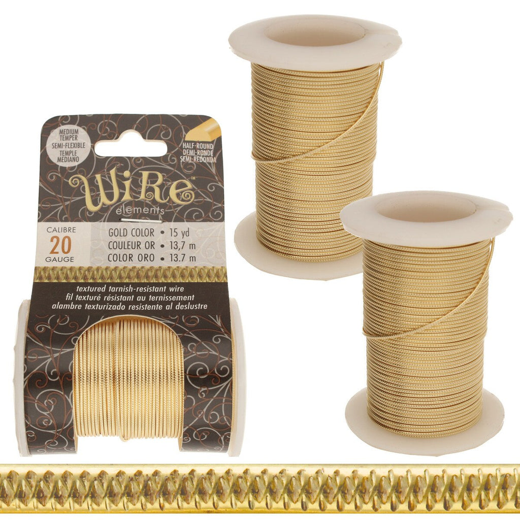 Wire Elements 20 Ga - Guldfärgad halvrund Weave Non Tarnish, 15 yards