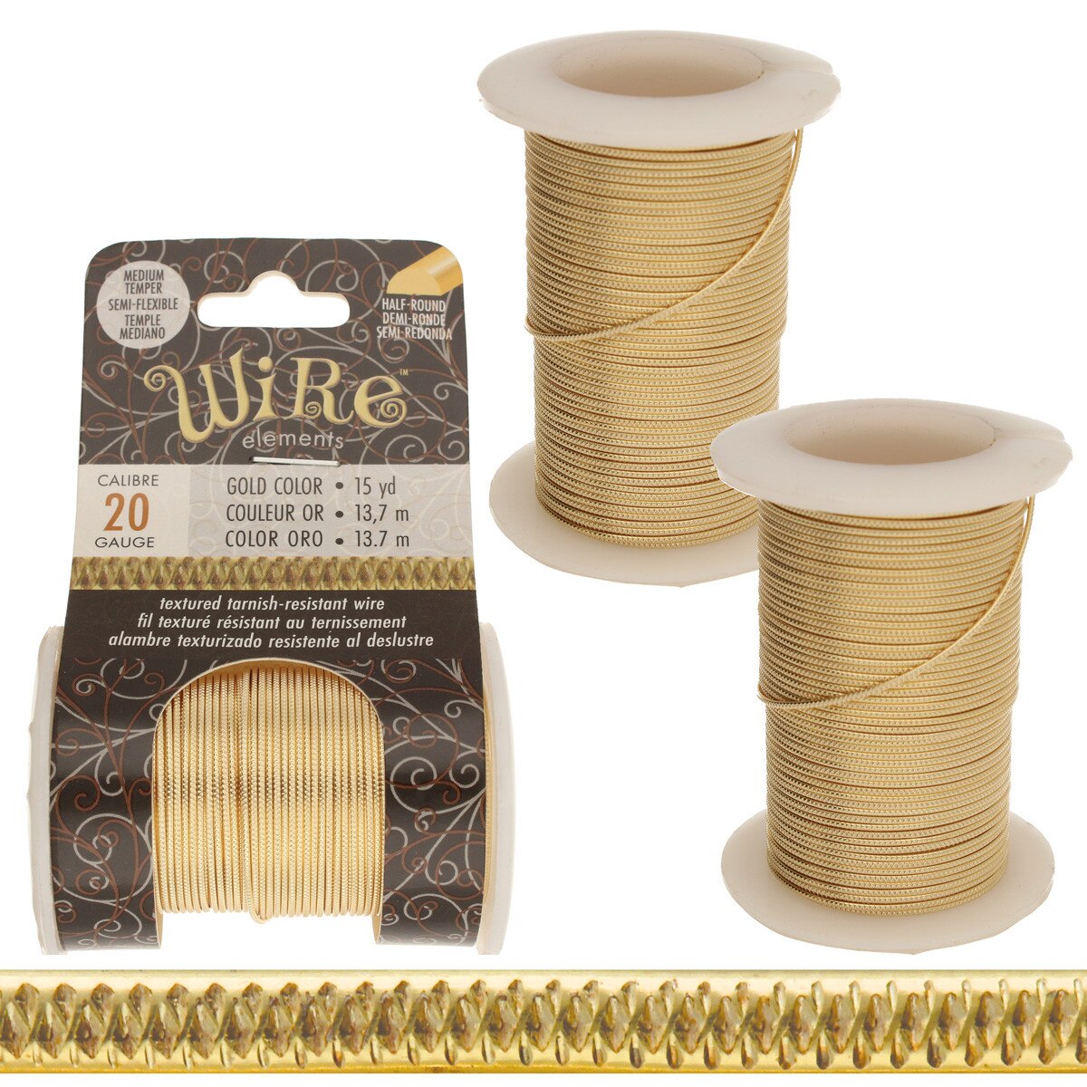 Wire Elements 20 Ga - Guldfärgad halvrund Weave Non Tarnish, 15 yards