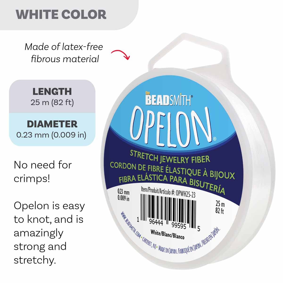 Opelon Elastisk Tråd - Vit 0,23mm, 1 Rulle