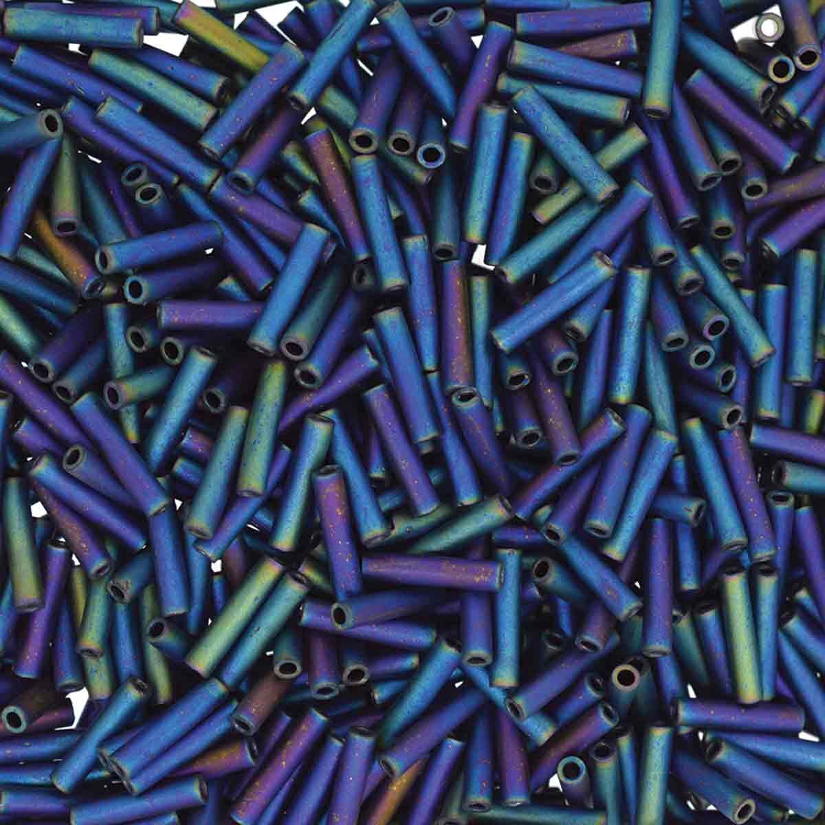 Miyuki Slender Bugle -Matte Black AB 1,3x6 mm, 5 gram