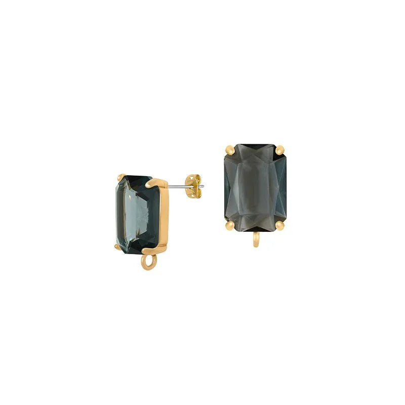 Örstickare Guldfärgad - Rektangel glas sten Black diamond 10x14mm, 2-Pack Grekisk Metall