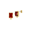 Örstickare Guldfärgad - Rektangulär glas sten Röd 6x8mm, 2-Pack Grekisk Metall