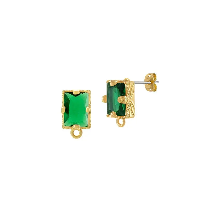 Örstickare Guldfärgad - Rektangulär glas sten Grön 6x8mm, 2-Pack Grekisk Metall