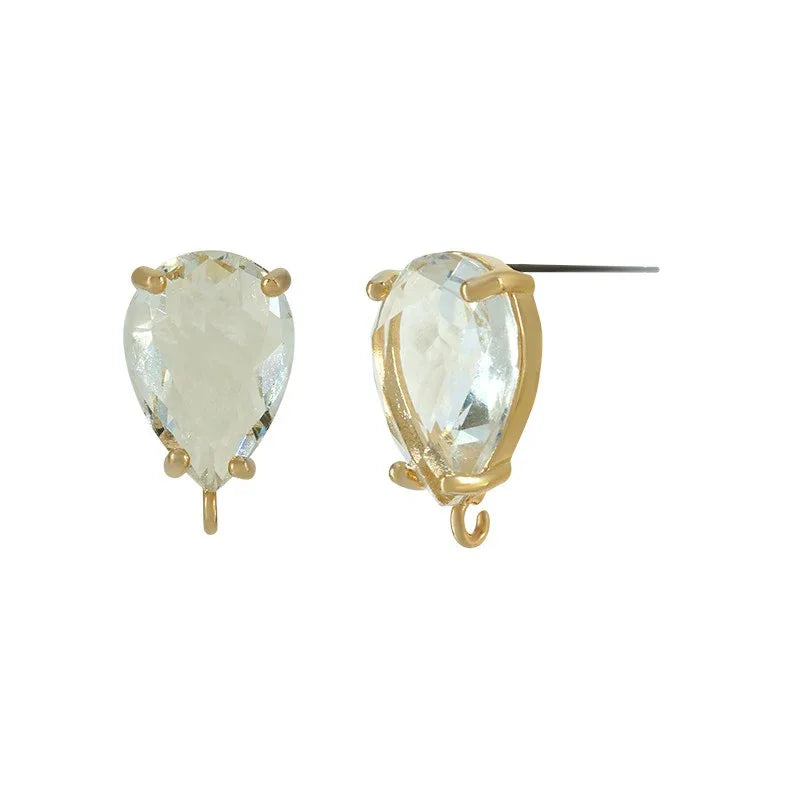 Örstickare Guldfärgad - Droppe glas sten klar 11x14mm, 2-Pack Grekisk Metall