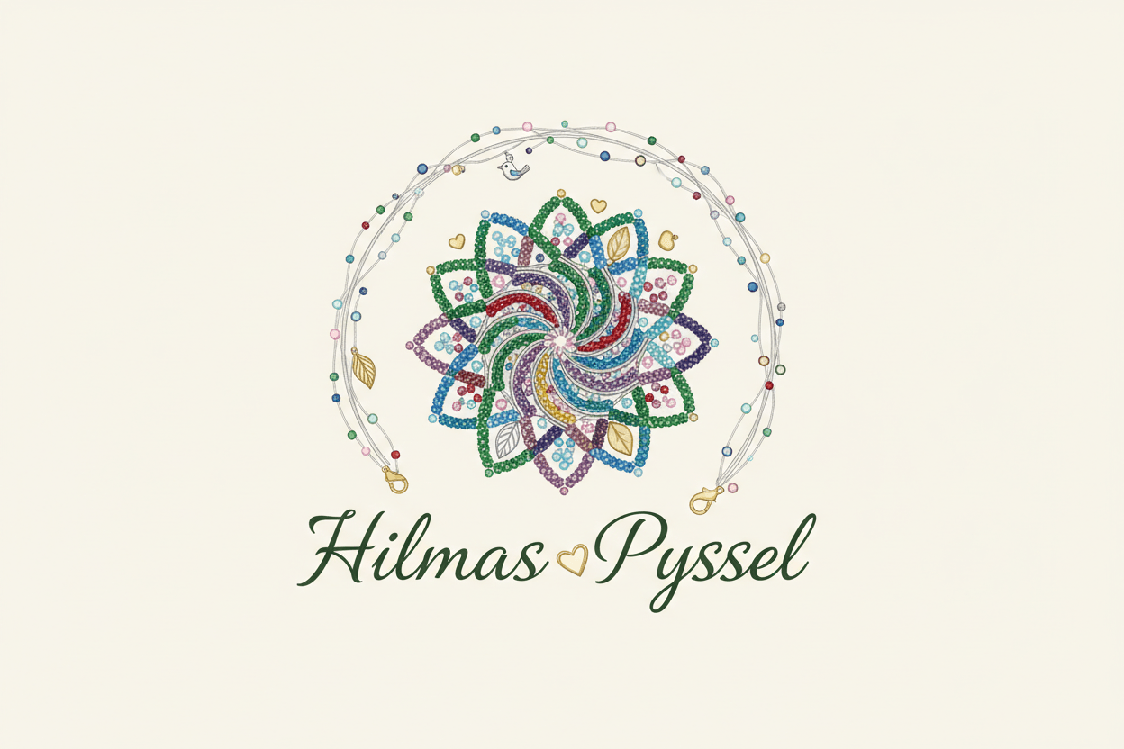 Logo till Hilmas Pyssel, butik som säljer Seed Beads och smyckestillbehör