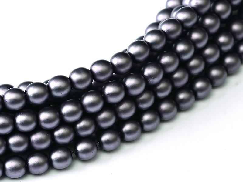 Tjeckiska Vaxade Glaspärlor - Matted Deep Lilac Satin 3mm, 1 sträng
