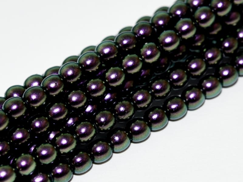 Tjeckiska vaxade glaspärlor - Polychrome Black Raspberry 6mm, 1 sträng