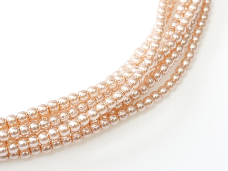 Tjeckiska vaxade glaspärlor – Shiny Peach 6 mm, 1 sträng
