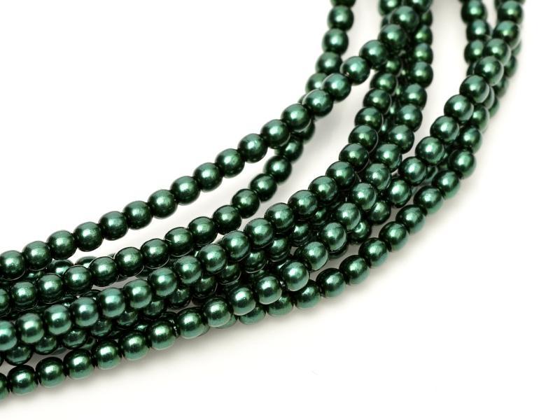 Tjeckiska Vaxade Glaspärlor - Shiny Deep Emerald 8mm, 1 sträng